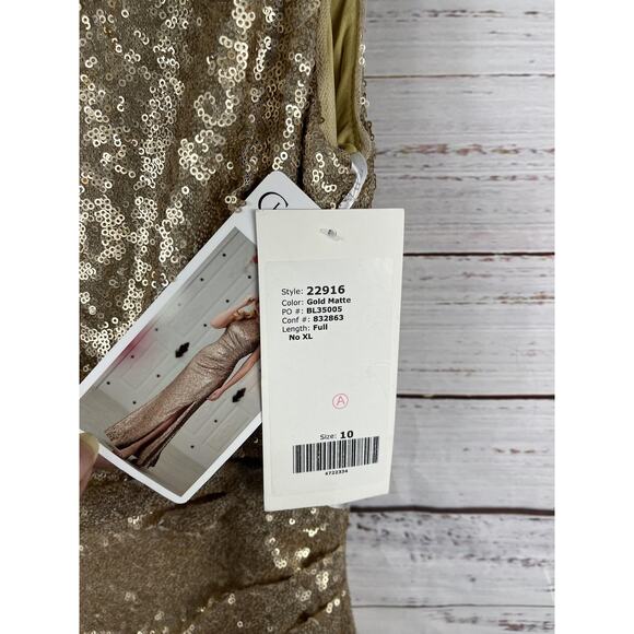 Christina Wu Celebration Dress Womens 10 Gold Sequin Maxi Formal Gown 22916 - Picture 5 of 12